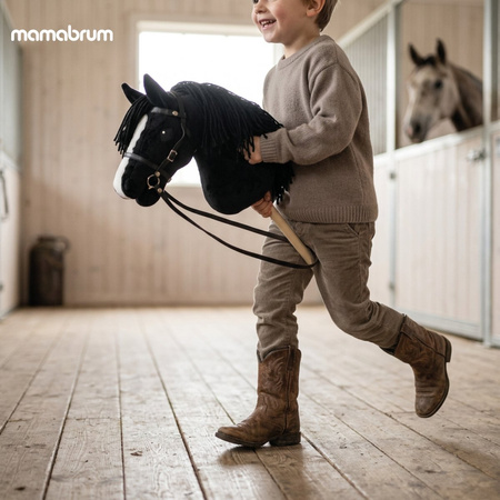 Hobby Horse Konik Na Patyku Kiju Do Skakania Z Grzywą Czarny MAMABRUM