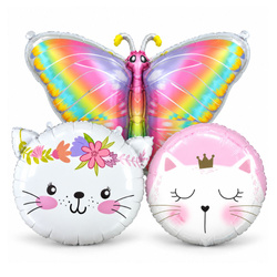 Balony Foliowe Na Urodziny Przyjęcie Imprezę Dla Dziecka 2xKotek + Motyl