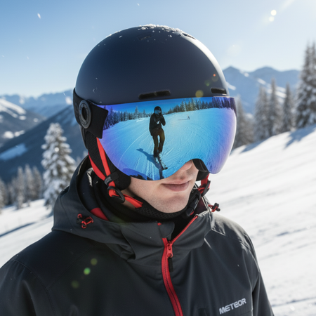 Kask Zimowy Narciarski Snowboardowy Granatowy Z Szybką AIR FLOW METEOR