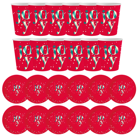 12x Talerzyki 18cm + 12x Kubeczki 250ml Papierowe Na Boże Narodzenie GODAN
