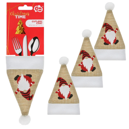 Etui Na Sztućce Świąteczne Pokrowiec Skrzat Czapka Mikołaja GODAN 4 szt.
