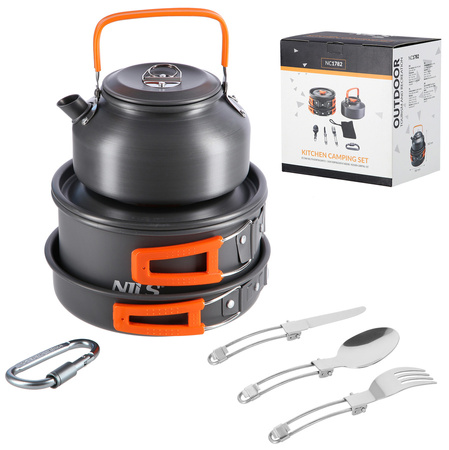 Zestaw Naczynia Turystyczne Czajnik + Garnek + Patelnia + Sztućce NILS