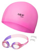 NILS Zestaw Dziewczęce Okularki Anti-Fog i UV + Różowy Czepek Pływacki