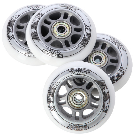 Kółka Do Rolek Kauczukowe 76 mm Zestaw 8 szt. + Łożyska ABEC-7 Białe NILS