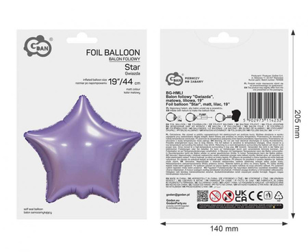 Balon Foliowy Dekoracyjny Ozdobny Gwiazda Na Urodziny Liliowa GODAN 19"