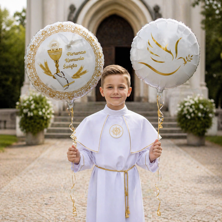 Balony Pierwsza Komunia Święta Kielich Biblia Gołąbek Na Komunię 2 szt. 18"