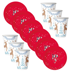 6x Talerzyki 18 cm + 6x Kubeczki 250 ml Papierowe Na Boże Narodzenie GODAN