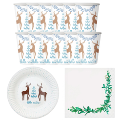 Zastawa Stołowa 12xKubeczki + 12xTalerzyki Na Święta Renifer + 20 Serwetek