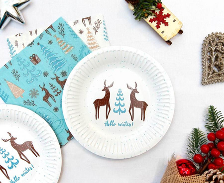 Zastawa Stołowa 12x Kubeczki 250 ml + 12x Talerzyki 18 cm Na Święta Renifer