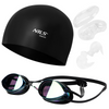Okulary Pływackie Na Basen ANTI-FOG + Czepek Silikonowy Kąpielowy + Zatyczki Do Uszu