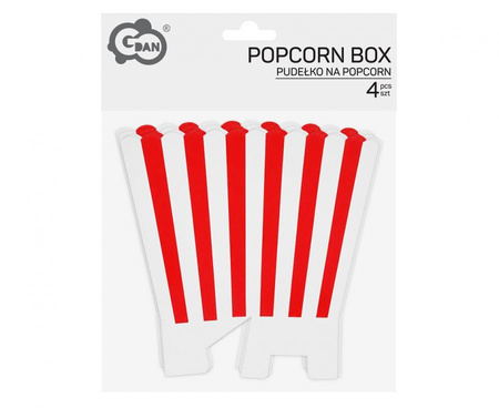 Pudełko Na Popcorn Kubełek Pojemnik Na Przekąski Czerwono-Białe Paski 4szt.