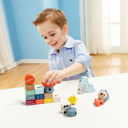 TOP BRIGHT Drewniana Zabawka Edukacyjna Nawlekanie Gąsienicy 18 Klocków