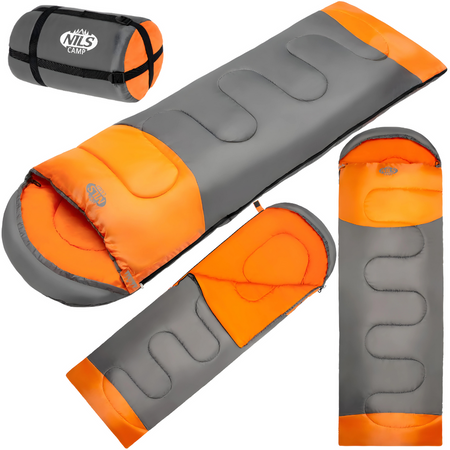 NILS Duży Śpiwór Turystyczny Z Kapturem 215x75 cm + Menażka Harcerska Z Przykrywką I Sztućcami