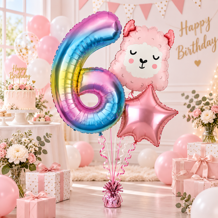 Balony Foliowe Na 6 Urodziny Dla Dziewczynki Alpaka + Gwiazda + Cyfra 3szt.