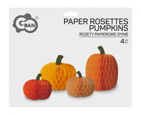 Rozety Papierowe Dynie Zestaw 4 szt. Dekoracja Na Halloween Jesień Honecomb