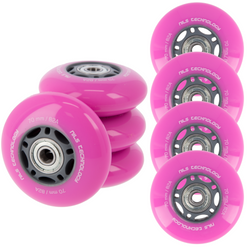 Kółka Do Rolek Kauczukowe 70 mm Zestaw 8 szt. + Łożyska ABEC-7 Różowe NILS