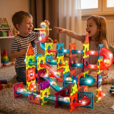 Klocki Magnetyczne Konstrukcyjne Świecący Tor Zestaw Dla Dzieci 110 el.