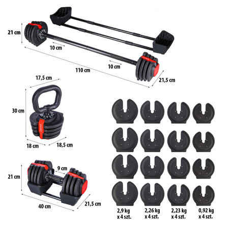 HMS Zestaw Regulowanych Sztangielek 3w1 Do Ćwiczeń Treningu 41 kg