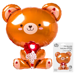 Balon Foliowy Miś Z Różą Dekoracja Na Walentynki Przyjęcie Urodziny 51x48cm