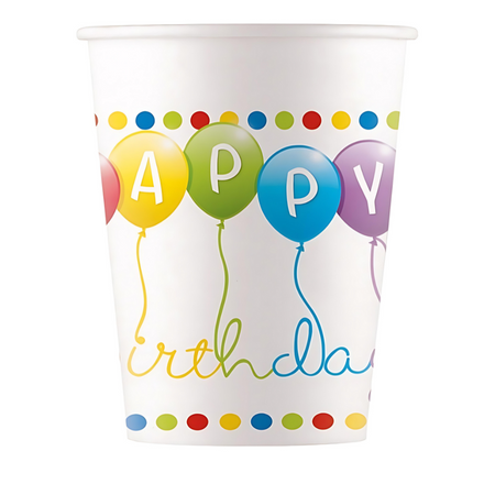 Kubeczki Papierowe Ozdobne Na Przyjęcie 200 ml Happy Birthday PROCOS 8 szt.