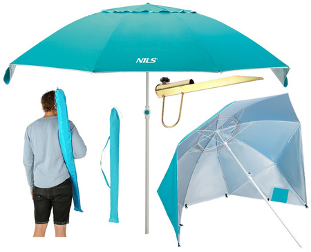 2w1 Parasol Parawan Plażowy Ogrodowy Składany Filtr UV + Uchwyt NILS CAMP