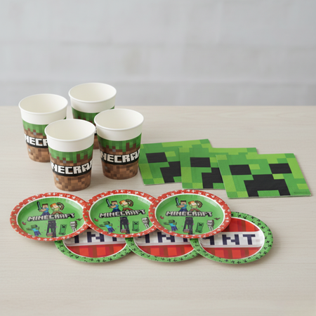 Kubeczki 8 szt + Talerzyki 8 szt + Serwetki Minecraft + Balon Cyfra 8 85 cm