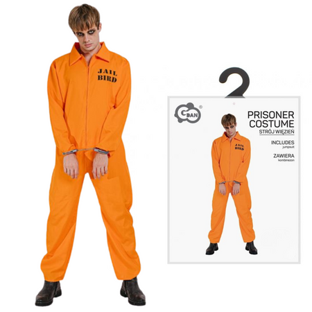 Strój Więźnia Kostium Skazańca Na Halloween Przebranie r. M + Kula Do Nogi
