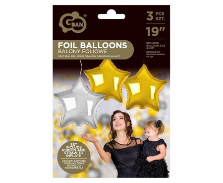 Balony Foliowe Gwiazdy Zestaw 3 szt. Na Urodziny Przyjęcie Imprezę 19" 