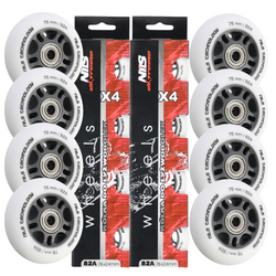 Kółka Do Rolek Kauczukowe 76 mm Zestaw 8 szt. + Łożyska ABEC-9 Białe Matowe