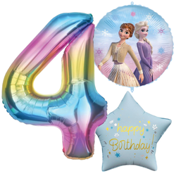 Balony Foliowe Na 4 Urodziny Dla Dziecka Kraina Lodu + Gwiazda + Cyfra 85cm