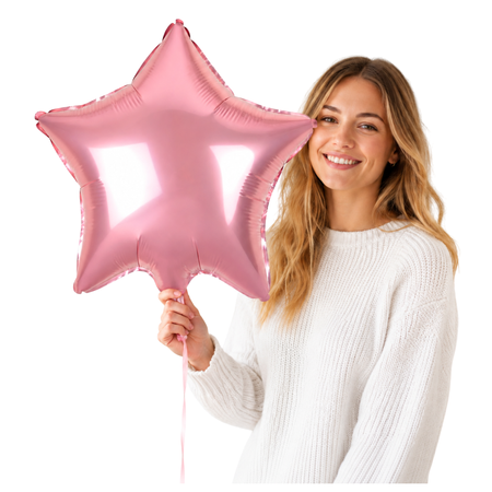 Balon Foliowy Dekoracyjny Ozdobny Gwiazda Na Urodziny Jasnoróżowy 19"