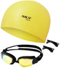 NILS Zestaw Czarno-Żółte Okularki + Żółty Czepek Pływacki