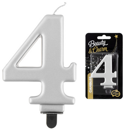 Świeczka Urodzinowa Srebrna Dekoracyjna Na Tort Cyfra 4 Metaliczna GODAN