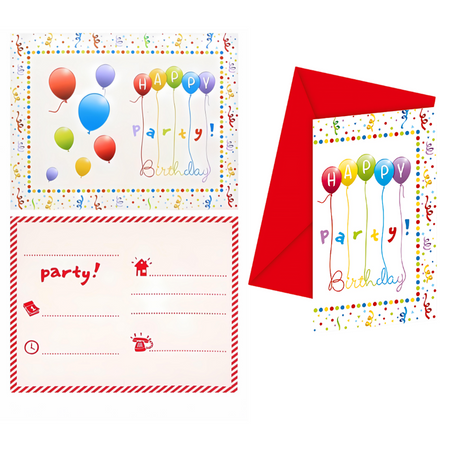 Zaproszenia Na Urodziny Papierowe Z Kopertami Happy Birthday - 6 szt. 