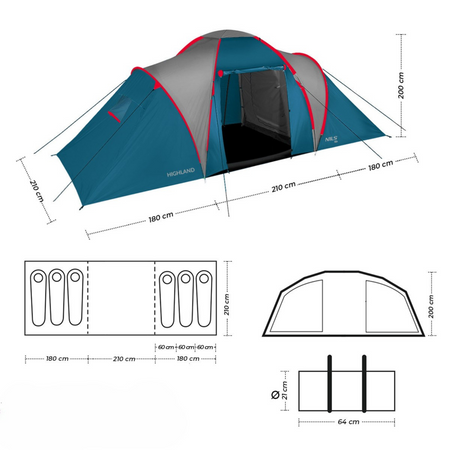 Namiot Kempingowy Turystyczny 6 Osobowy Wodoodporny Filtr UV + Pokrowiec