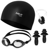 Czarny Zestaw Pływacki Na Basen Czepek + Okulary + Zatyczki Na Nos i Uszy NILS
