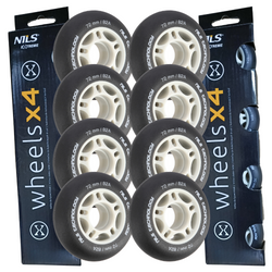 Kółka Do Łyżworolek Kauczukowe Zestaw 8 szt. Czarne Matowe 72 mm NILS