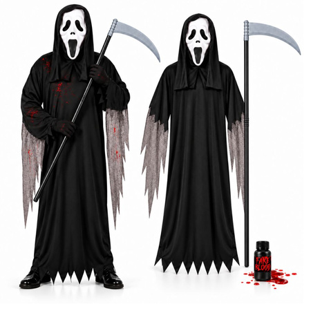 Strój Krzyk Na Halloween Dla Dziecka Duch Kostium 120/130 cm + Kosa 102 cm