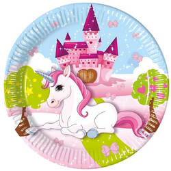 Talerzyki Papierowe Ozdobne Na Przyjęcie Urodziny 20 cm Jednorożec 8 szt.