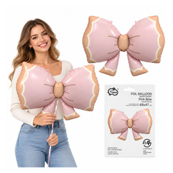 Balon Foliowy Kokarda Różowa Na Przyjęcie Imprezę Urodziny GODAN 68x47 cm