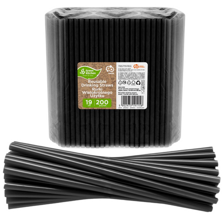 Słomki Plastikowe Rurki Wielokrotnego Użytku 19 cm GODAN Czarne 200 szt.