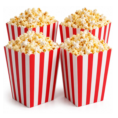Pudełko Na Popcorn Kubełek Pojemnik Na Przekąski Czerwono-Białe Paski 4szt.