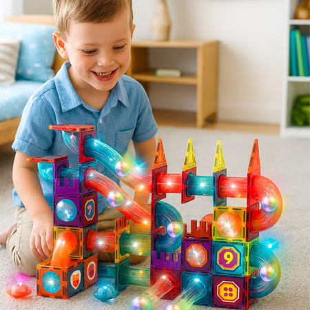 Klocki Magnetyczne Konstrukcyjne Świecący Tor Zestaw Dla Dzieci 140 el.