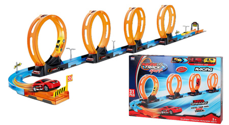 Tor Wyścigowy Samochodowy Pull Back Dla Dzieci 416 cm + 4 Samochody