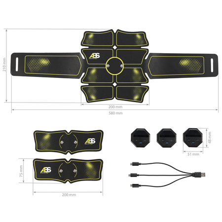 ABS Elektrostymulator Masażer Mięśni Brzucha Ramion + Wymienne Żelowe Naklejki Motylki 4 szt.