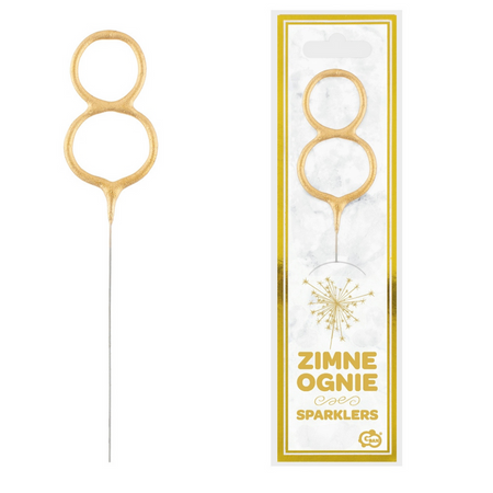 Zimne Ognie Urodzinowe Dekoracyjne Na Tort Imprezę Złote GODAN Cyfra 8