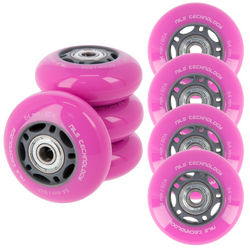 Kółka Do Rolek Kauczukowe 64 mm Zestaw 8 szt. + Łożyska ABEC-7 Różowe NILS