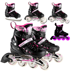 Rolki Łyżwy Regulowane LED Dziecięce Hokejowe 4w1 Łyżworolki Kauczukowe