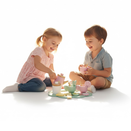 MERKAN Drewniany Zestaw Do Herbaty Czajnik Filiżanki + Tacka