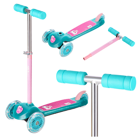 Hulajnoga Trójkołowa Dla Dzieci Balansowa Turkusowa Regulowana Kółka LED